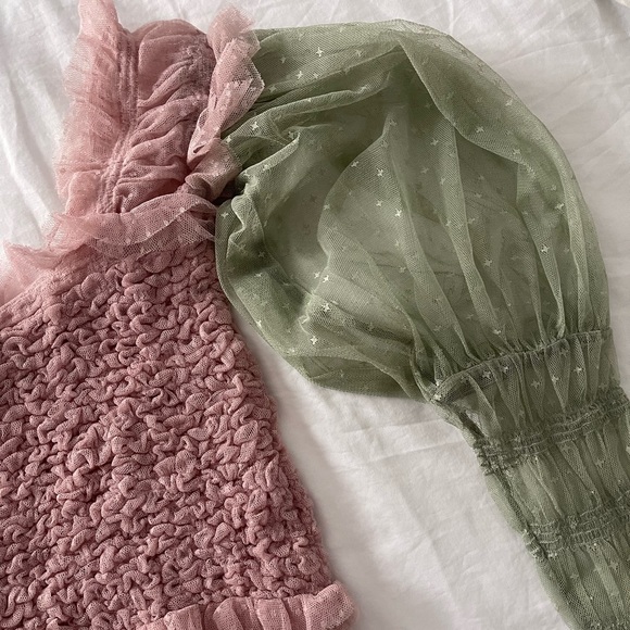 NWT Free People dusty rose & Sage green lace top - Picture 5 of 9